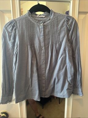Girls' Blue Pintuck Button-Front Blouse
